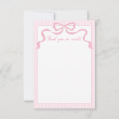 Roze strik, roze & wit lint bedankkaart (Voorkant)