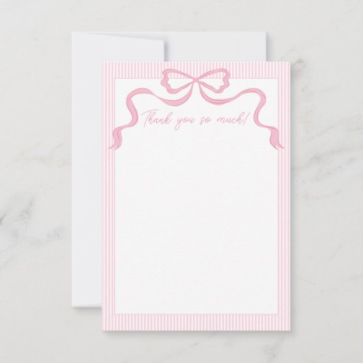 Roze strik, roze & wit lint bedankkaart (Voorkant)