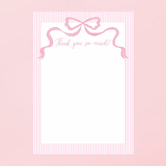 Roze strik, roze & wit lint bedankkaart