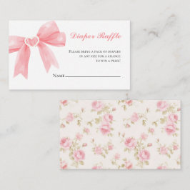 Roze strik rozen preppy baby shower Luier Raffle Informatiekaartje