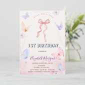 Roze Strik Rozen Vlinders Verjaardag Kaart (Staand voorkant)