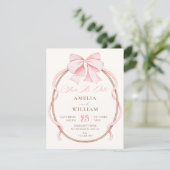 Roze strik save the date (Staand voorkant)