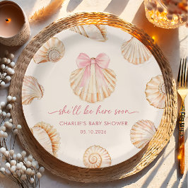 Roze Strik Schelp Baby Shower Papieren Borden Bordje