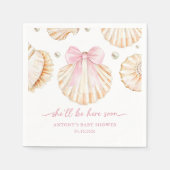 Roze strik schelp babyshower servetten (Voorkant)