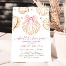 Roze Strik Schelpen Meisje Baby Shower Uitnodiging