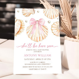 Roze Strik Schelpen Meisje Baby Shower Uitnodiging