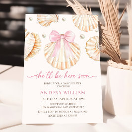 Roze Strik Schelpen Meisje Baby Shower Uitnodiging