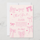 Roze Strik Shabby Chic Verjaardagsfeestje Bedankkaart (Voorkant)