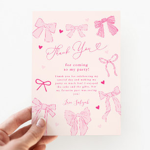 Roze Strik Shabby Chic Verjaardagsfeestje Bedankkaart