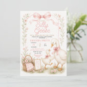 Roze Strik Silly Goose Baby Shower Uitnodiging (Staand voorkant)