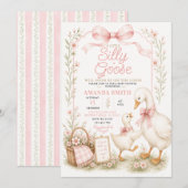 Roze Strik Silly Goose Baby Shower Uitnodiging (Voorkant / Achterkant)