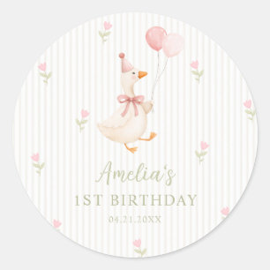 Roze Strik Silly Goose Ballonnen 1e Verjaardag Sti Ronde Sticker