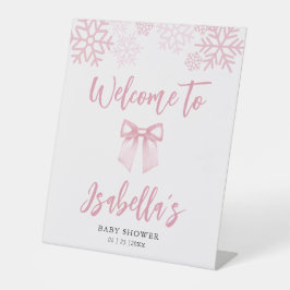 Roze Strik Sneeuwvlok Baby Shower Welkom Reclamebord Met Voetstuk