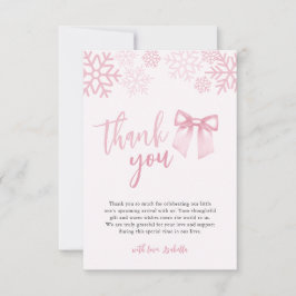 Roze Strik Sneeuwvlokken Winter Baby Shower Bedankkaart