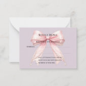 Roze strik stoffig lavendel reactie RSVP Notitiekaartje (Voorkant)