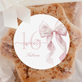 Roze Strik Sweet 16 Verjaardagssticker Ronde Sticker