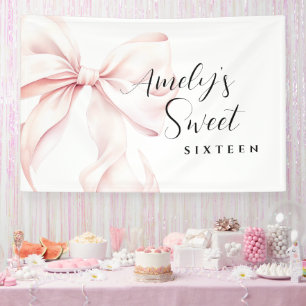 Roze Strik Sweet Sixteen Verjaardag Achtergrond Spandoek