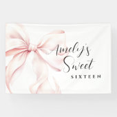 Roze Strik Sweet Sixteen Verjaardag Backdrop Spandoek (Horizontaal)