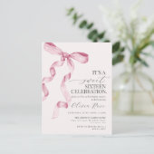 Roze Strik Sweet Sixteen Verjaardagsfeest Uitnodig Briefkaart (Staand voorkant)