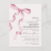 Roze Strik Sweet Sixteen Verjaardagsfeest Uitnodig Briefkaart (Voorkant)