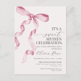 Roze Strik Sweet Sixteen Verjaardagsfeest Uitnodig Briefkaart