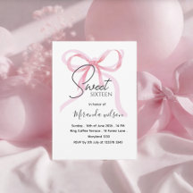 Roze Strik Sweet Sixteen Verjaardagsuitnodiging