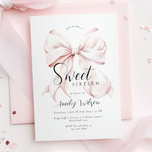 Roze Strik Sweet Sixteen Verjaardagsuitnodiging Kaart