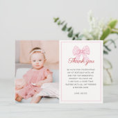 Roze Strik Sweetheart Is Eén Meisje 1e Verjaardag  Bedankkaart (Staand voorkant)