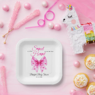 Roze strik Sweetheart meisje Valentijnsdag Baby sh Papieren Bordje