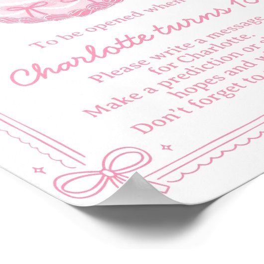 Roze Strik Taart Verjaardagsfeest Tijdscapsule Bor Poster (Hoek)