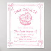 Roze Strik Taart Verjaardagsfeest Tijdscapsule Bor Poster (Voorkant)