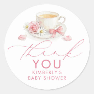Roze Strik Tea Meisje Baby Shower Bedankt Ronde Sticker