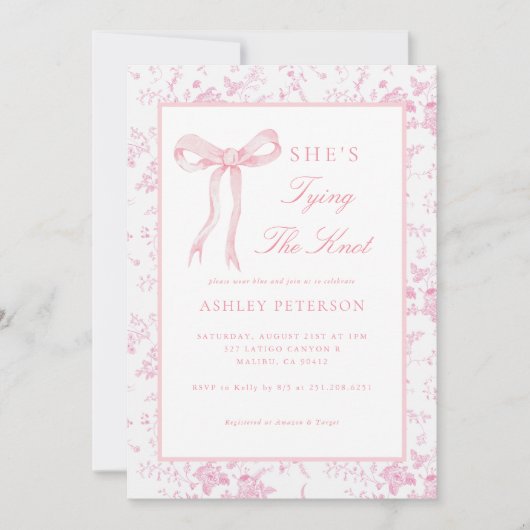 Roze Strik Toile Zij Knoop Het Bruidsfeest Kaart (Voorkant)