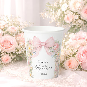 Roze Strik Tuin Baby Shower Papieren Bekers