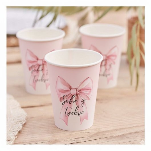 Roze Strik Twaalfde Verjaardag Papieren Bekers