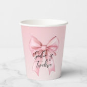 Roze Strik Twaalfde Verjaardag Papieren Bekers (Achterkant)