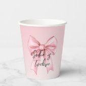 Roze Strik Twaalfde Verjaardag Papieren Bekers (Voorkant)