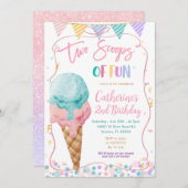 Roze strik twee schepjes leuk verjaardagsijs kaart (Voorkant / Achterkant)