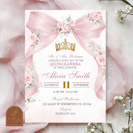Roze Strik Uitnodiging Quinceanera Bloemenkroon