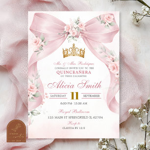 Roze Strik Uitnodiging Quinceanera Bloemenkroon