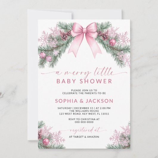 Roze Strik Uitnodiging voor een Baby Shower (Voorkant)