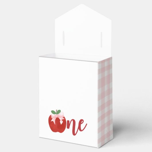 Roze strik van Apple op eerste verjaardag Bedankdoosjes (Geopend)