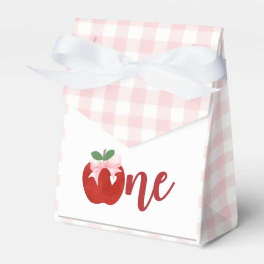 Roze strik van Apple op eerste verjaardag Bedankdoosjes (Voorkant Zijde)