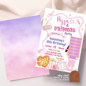 Roze strik van pizza en pyjama verjaardagsfeestje kaart