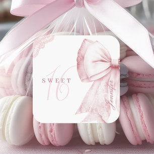 Roze Strik Verjaardag Sweet 16 Vierkante Sticker