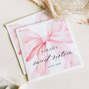 Roze Strik Verjaardag Sweet Sixteen Servet