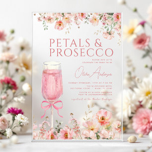 Roze Strik Verjaardagsbloemen & Prosecco Blush Bru Acryl Uitnodigingen