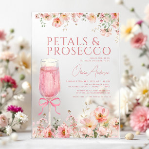 Roze Strik Verjaardagsbloemen & Prosecco Blush Bru Acryl Uitnodigingen