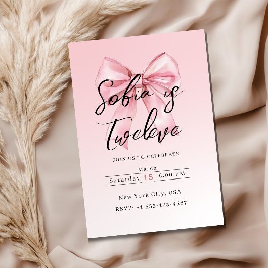 🎀 Roze Strik Verjaardagsfeest Uitnodigingskaarten Kaart