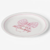 Roze Strik Verjaardagsfeestje Meisje 1e Verjaardag Papieren Bordje (Gekanteld)